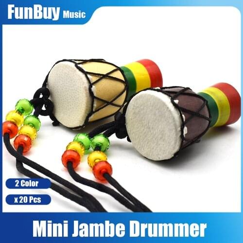20pcs MINI Jambe Drummer Wooden Necklace Djembe Percussion Musical Instrument African Hand Drum