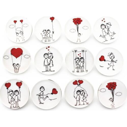 Mixs 10pcs/lot Cartoon Love Balloon Glass Snap Button Chams Fit 18mm Snap Bracelet Necklace For Women Lover Valentines Day Gift
