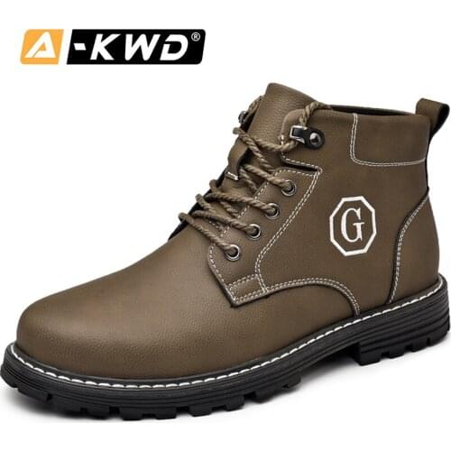 2019 Fashion Black Khaki Men Winter Boots Lace-up High Top Working Shoes Waterproof Werk Schoenen Autumn Single Man Boots Shoes