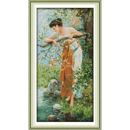 Spring girl count stamping cross stitch kits 14CT 11CT cross stitch needlework embroidery kit character DIY cross stitch pattern