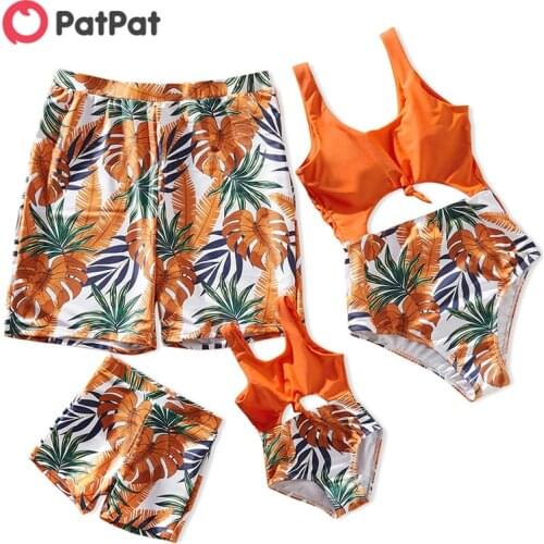 PatPat 2021 New Summer Family Look Floral Print Splice Solid One-piece Matching Swimsuits