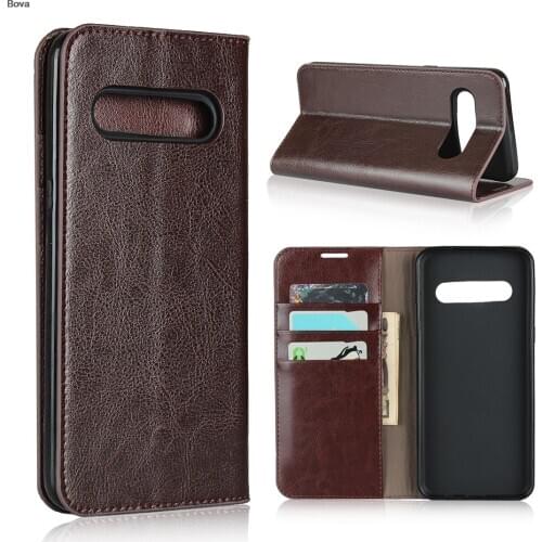 Deluxe Wallet Case For LG V60 ThinQ 5G 6.8" Genuine Cow Leather Case Flip Cover Real Skin Phone Bags