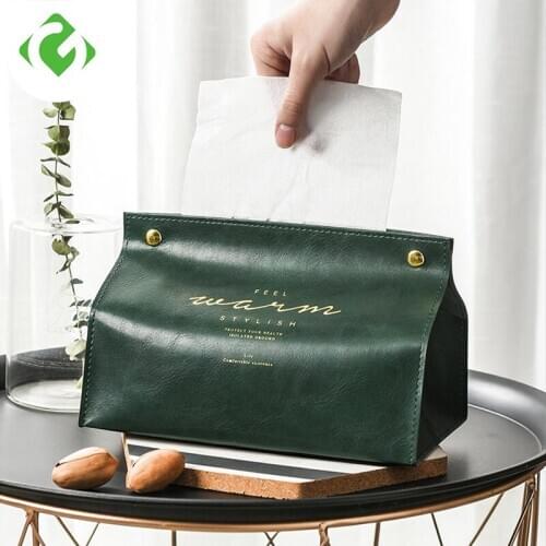 Luxury Creative PU Leather Tissue Box Soft Foldable Napkin Holder Letter Print Tissue Case Home Kitchen Paper Holder Storage Box