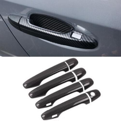 Carbon Fiber Protect Door Handle Cover Accessories with Keyhole for Subaru Outback XV Crosstrek 2013-2017