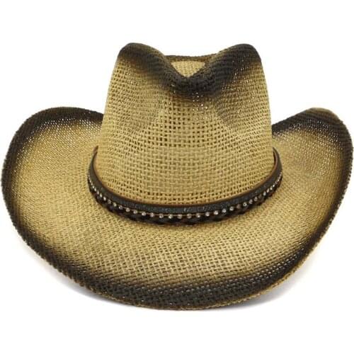 High Quality Black Paint Spraying Wide Brim Paper Straw Cowboy Hats for Men Women Summer Beach Sun Visor Caps Panama Sunhat