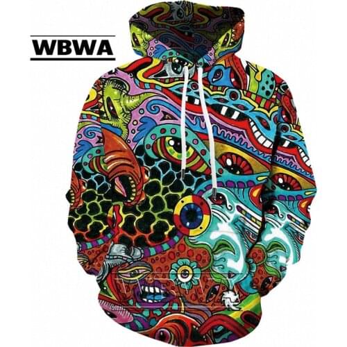 WBWA 3d Hoodies Anime Sweatshirts men Cartoon Hoodie Print Funny Hoody Anime Colorful Sweatshirt Printed Psychedelic 3d Printed