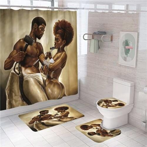 African Woman Shower Curtain Black American Print Bathroom Accessories Waterproof Bathtub Screen Toilet Lid Cover Home Decor