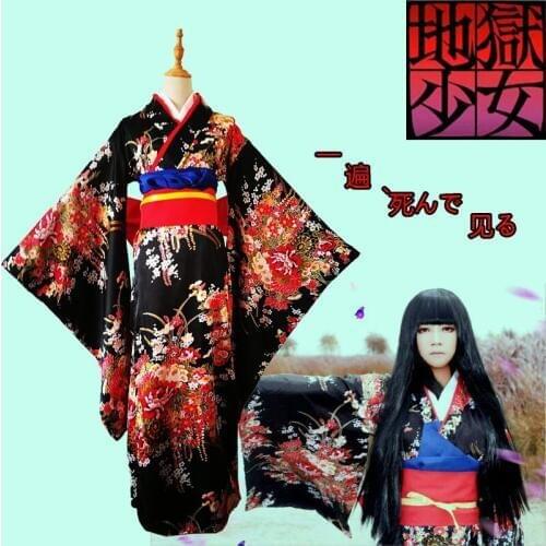 S-XXXL Enma Ai Cosplay Clothes Halloween Female Girl Maid Lolita Kimono Dresses Adult Role Play Prop Clothing
