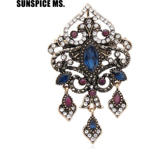 Byzantine Style Women Resin Vintage Brooch Pins Antique Gold Color Turkish Creeping Pattern Ethnic Wedding Jewelry Indian Bijoux