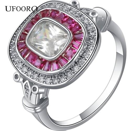NEW Pink CZ Stone Silver Custom Gem Plated Ring for women fashion accessories lady party gift design Engagement Jewelry