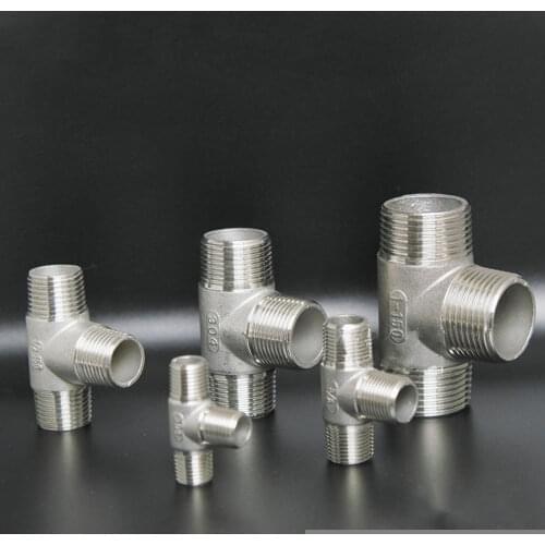 1/4" 3/8" 1/2" 3/4" 1" to 2" BSPT Euqal Male Tee 3 Ways 304 Stainless Steel Pipe Fitting Water Gas Oil