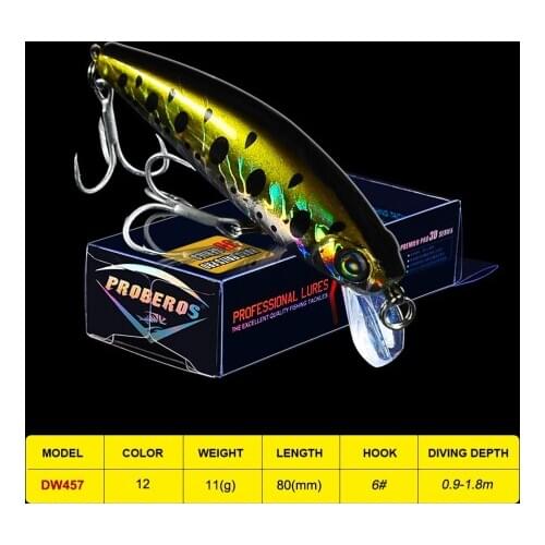 1PC Fishing Lures Minnow Lures 3.15"-8cm/0.39oz-11g Fishing Bait with 6# Hooks Painted Tackle 12 Colors