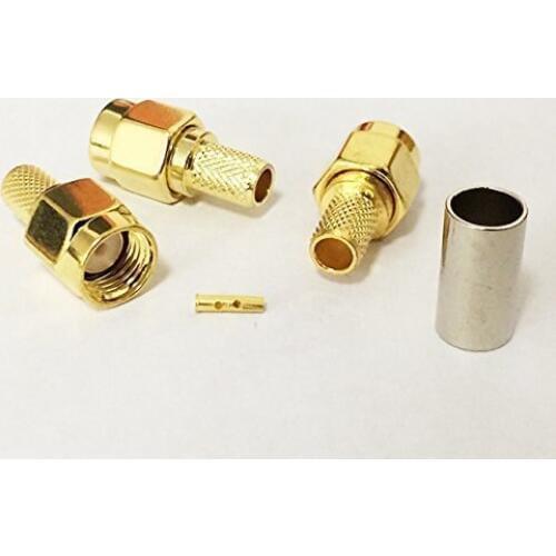 10 PCS rp-sma Male Jack Crimp for RG58 RG142 LMR195 RG400 Cable Straight jack Plug Wire RF Connector