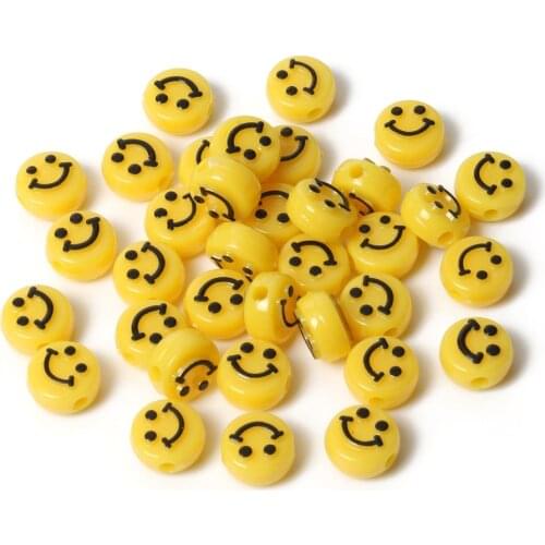 10x6mm Yellow Smiling Face Letter Acrylic Round Flat Loose Spacer Beads For Bracelets Necklaces Jewelry Making DIY Accessories