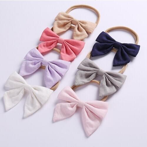 12pcs Newborn Girls Headbands Big Bow Cotton Nylon Headband Soft Kids Elastic Nylon Head Band Hair Accessories For Girls 0-5Y