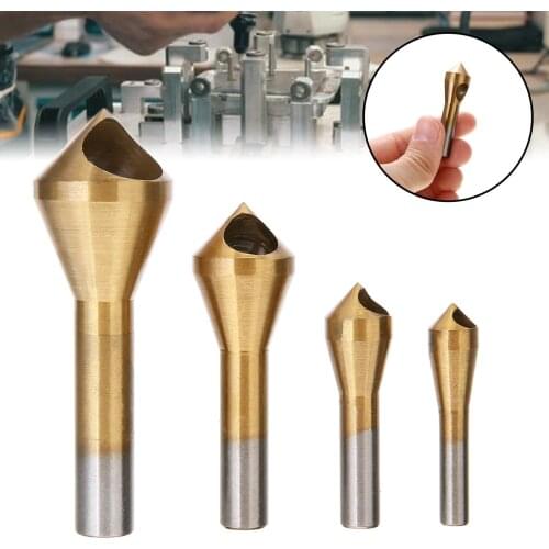 4Pcs Titanium Coated HSS Countersink Deburring Drill Bit Metal Taper Hole Cutter Plastic Wood Countersink Head Chamfering Tools
