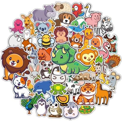65 Pcs Cartoon Cute Animals Stickers Cats Dogs Dinosaur Anime Sticker Decal on Kids Laptop Bicycle Skateboard Guitar Waterproof