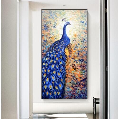 Abstract Animals Oil Painting Wall Art Posters and Prints on Canvas Beautiful Peacock Pictures for Living Room Decor No Frame