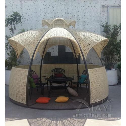 Dia 3.5 meter steel iron Outdoor Rattan Wicker Gazebo Canopy, Waterproof and Well Prevent Moderate Rain Good Decor for Your Home
