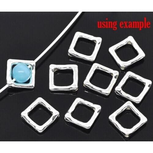 Free Shipping 50pcs Silver Tone Square Bead Frames 12x12mm (hold 8mm beads) Jewelry Findings J0242