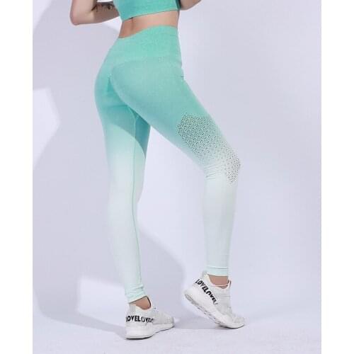 Seamless Gradient Color Women Pants High Waist Mesh Sport Workout Fitness Leggings Quick Dry Running Sport Sportwear Gym Pants
