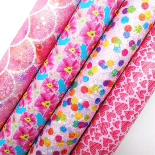 Twinkling Twinkling Mermaid Polka Dots Chunky Glitter Leather Flowers Printed Fabric Felt Backing Fabric Vinyl 21X29CM KM556