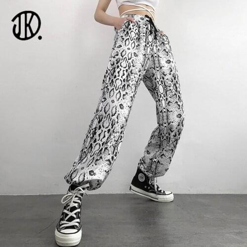Y2k Zebra Snake Print High Waist Pants Female Casual Loose Long Trousers Ladies Black Straight Sweatpants Jogger Streetwears XL