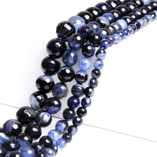 15.5" Natural Blue Quartzs Agat Beads 6 mm 8 mm 10 mm 12 mm Faceted Round Bead Bulk Loose Beads For DIY Making Jewelry Bracelet