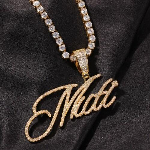 1 Cursive Letter Custom Name Necklace with Tennis Chain Cubic Zirconia Gold Necklace Fashion Hip Hop Personalized Jewelry Gifts