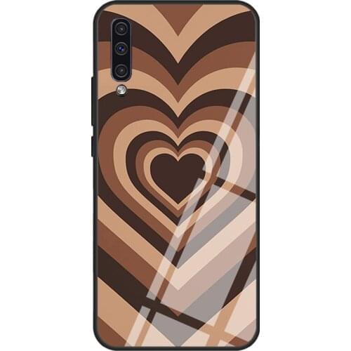 Love Heart Coffee Latte Brown Pattern Case For Samsung A72 A71 A51 A31 A40 A50 A70 A20e A21S A12 A32 A52 Tempered Glass Cover