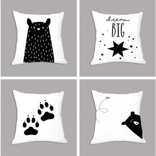 Black White Bear Paw Decorative Cushion Cover Alphabet Nursery Quote Print Nordic Seat Cushion Throw Pillow Case for Sofa
