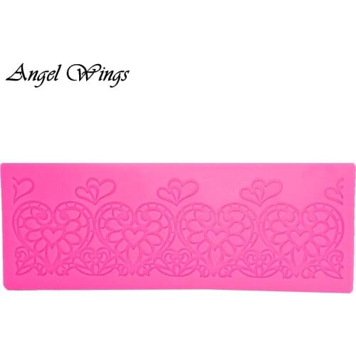 DIY Heart form Silicone Molds Love lace mat Cake border Sugarcraft Fondant Decorating Tools dessert decorators moulds F1338