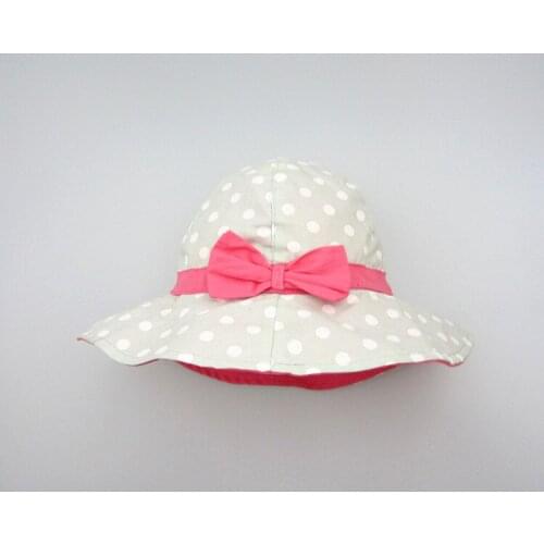 Girls spot gray hat with pink bow cotton spot girl sun hat lovely baby hat