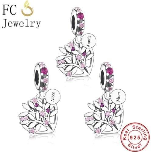FC Jewelry Fit Original Brand Charm Bracelet 925 Sterling Silver Pink Zirconia Heart Tree of Life Beads For Making Berloque 2020