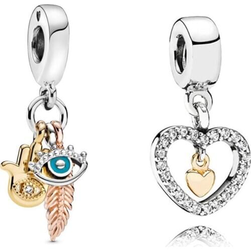 Baofu 925 sterling silver beaded spirit feather swing heart pendant suitable for original bracelet female necklace jewelry
