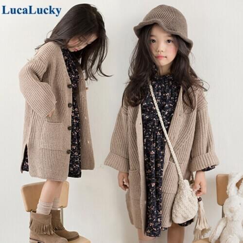 LucaLucky Baby Girls Long Knitting Coat Autumn Outerwear Tops Children Winter Knitted Teenage Girls Jackets Age 6 10 11 12 Years