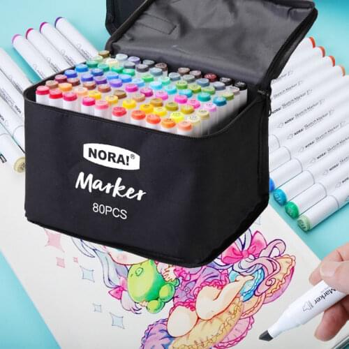 30/40/60/80 Color Bag Marker Pen Student Oily Double Nib Painting Supplies Art Design Christmas/Birthday/Valentine Gift