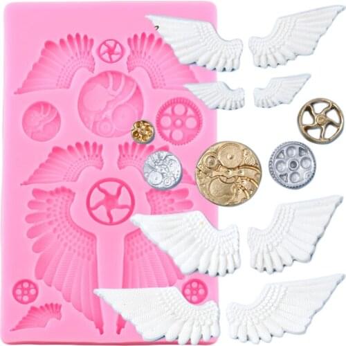 Mechanical Gear Wings Silicone Molds Steampunk Cake Decorating Tools Baby Birthday Fondant Mold Candy Chocolate Gumpaste Moulds
