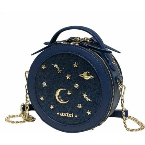 Fashion Round Womens Shoulder Bag Starry Sky Ladies Mini Purse Casual Zipper Crossbody Messenger Bags Travel Shopping Handbag
