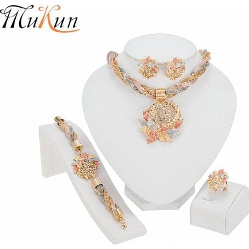 MUKUN Newest African Jewelry Sets Nigerian Woman Wedding Fashion Necklace Earrings Bracelet Jewelery Set Costume Accessories