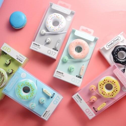 Cute Girls Donuts Macaron Earphones 3.5mm In-ear Stereo with Mic Earphone Case for IPhone Xiaomi Girls Kid for MP3 Birthday Gift