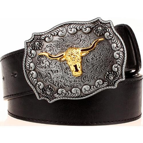 Cool mens belt golden cow head punk rock style Hip Hop accessories bull head belt west cowboy girdle Punk Dress Up belt