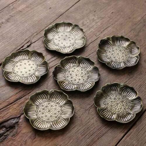 Retro Cup Mat Bronze Coasters Mats Kung Fu Tea Coffee Cup Pad Heat-resistant Cup Coasters Table Decoration