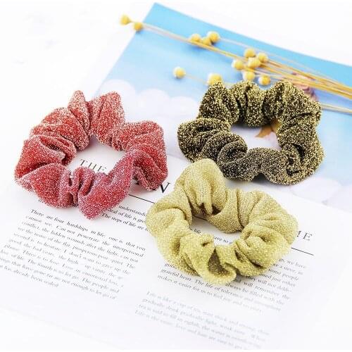 1pcs Shining 8cm sweet Glitter Metalic Fabric Hair Scrunchies Women Hair Accessories Tonytail Holder Elastic Hair Ties