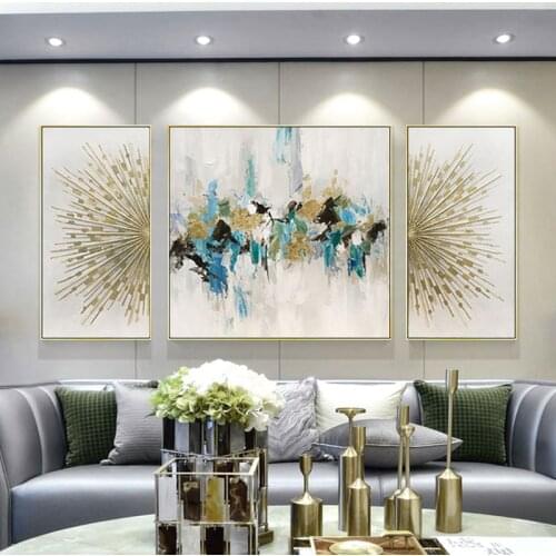 Hand-painted abstract oil painting Triptych combination Canvas painting Restaurant living room Gold foil Decoration painting