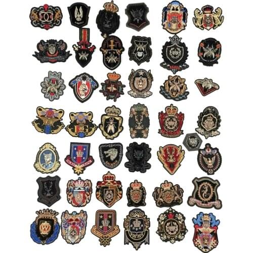 DIY embroidery metal crown anchor cats letter bee eagle lion tiger letter horse shield embroideried patches for clothing QR-1