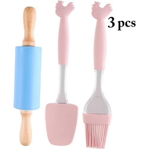 3 Pcs/Set Silicone Pastry Kids Dough Roller Tools Non Stick DIY Fondant Cake Baking Tool Sets Kitchen Making Pastry Tools
