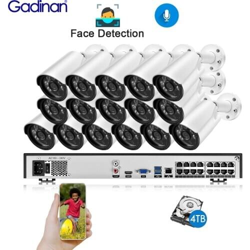 Gadinan 5MP H.265 16CH POE NVR Kit CCTV AI Security Camera System Face Detection Outdoor Waterproof IP Video Surveillance Camera