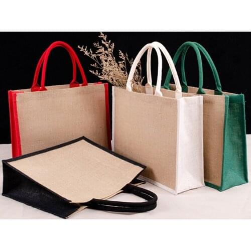 Burlap Bag with Laminated Interior and Soft Cotton Handle, Women Shopping Grocery Bags, Bridesmaid Gift Bag