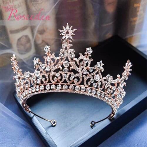 Baroque Gold Queen tiara crown quinceanera girl party tiaras wedding bridal hair accessories Jewelry RE3909